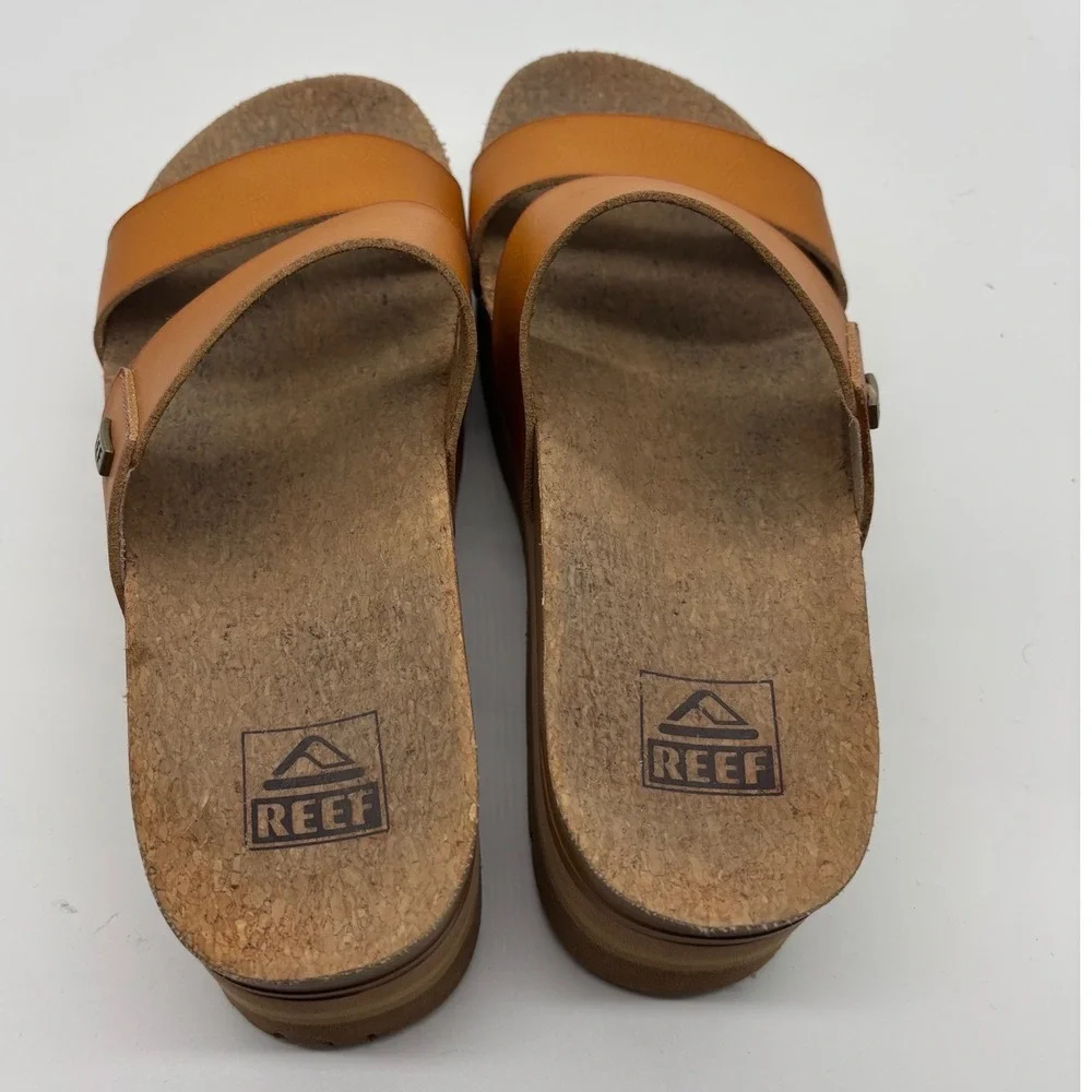 Reef Cushion Vista Hi 2.5 Tan Platform Slide Sandals Womens 7